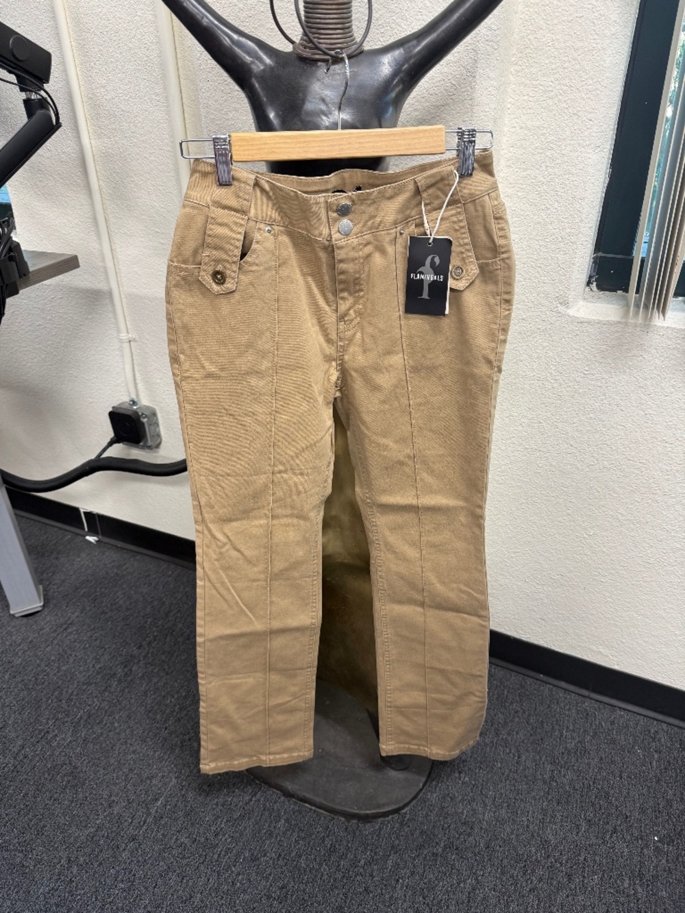 New with Tags Flamingals Pants, Tan, Brown, Front Seam,Button Closure,Size Small
